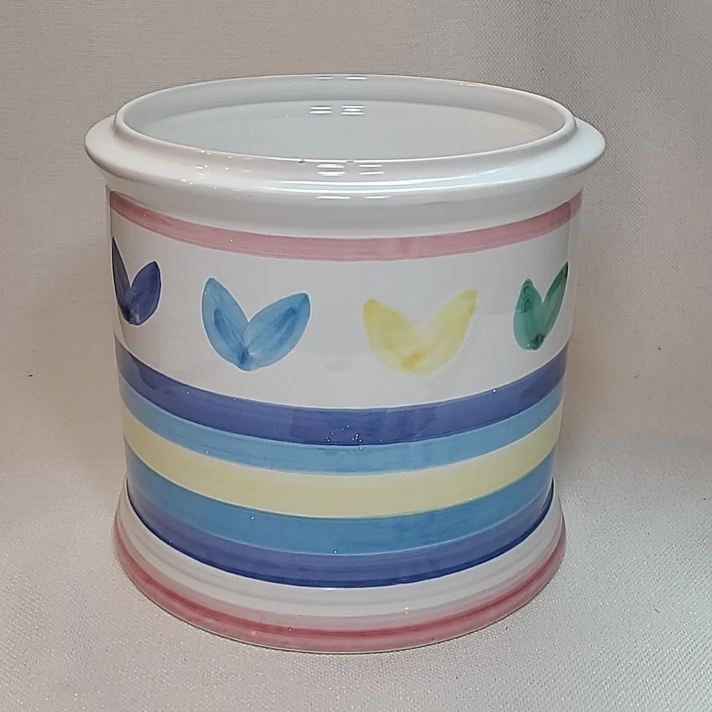 Vintage 70's planter, ceramic.  White, blue, pink, yellow, green